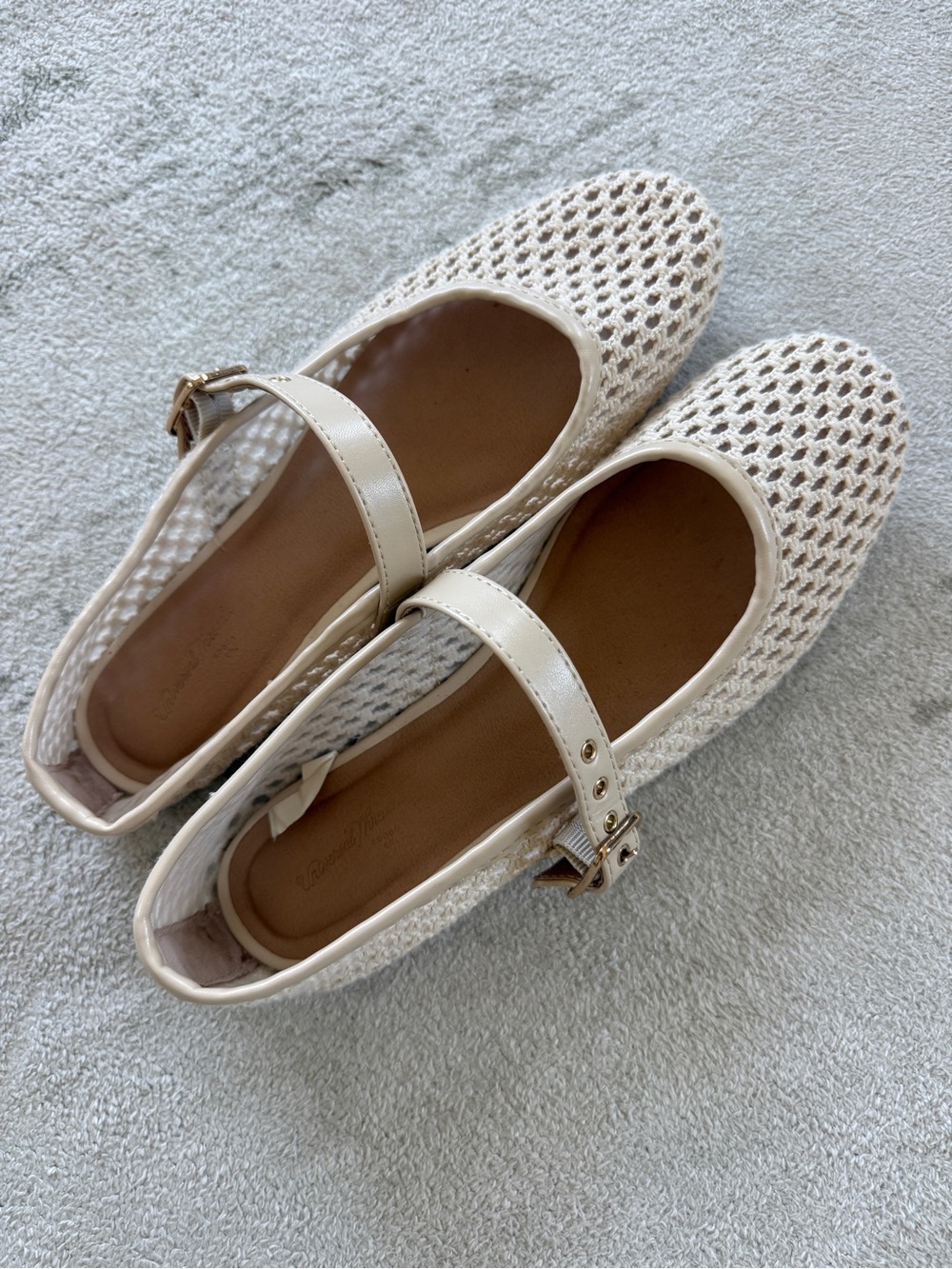 Universal Thread Cream Woven Mary Jane Flats with Gold Buckle